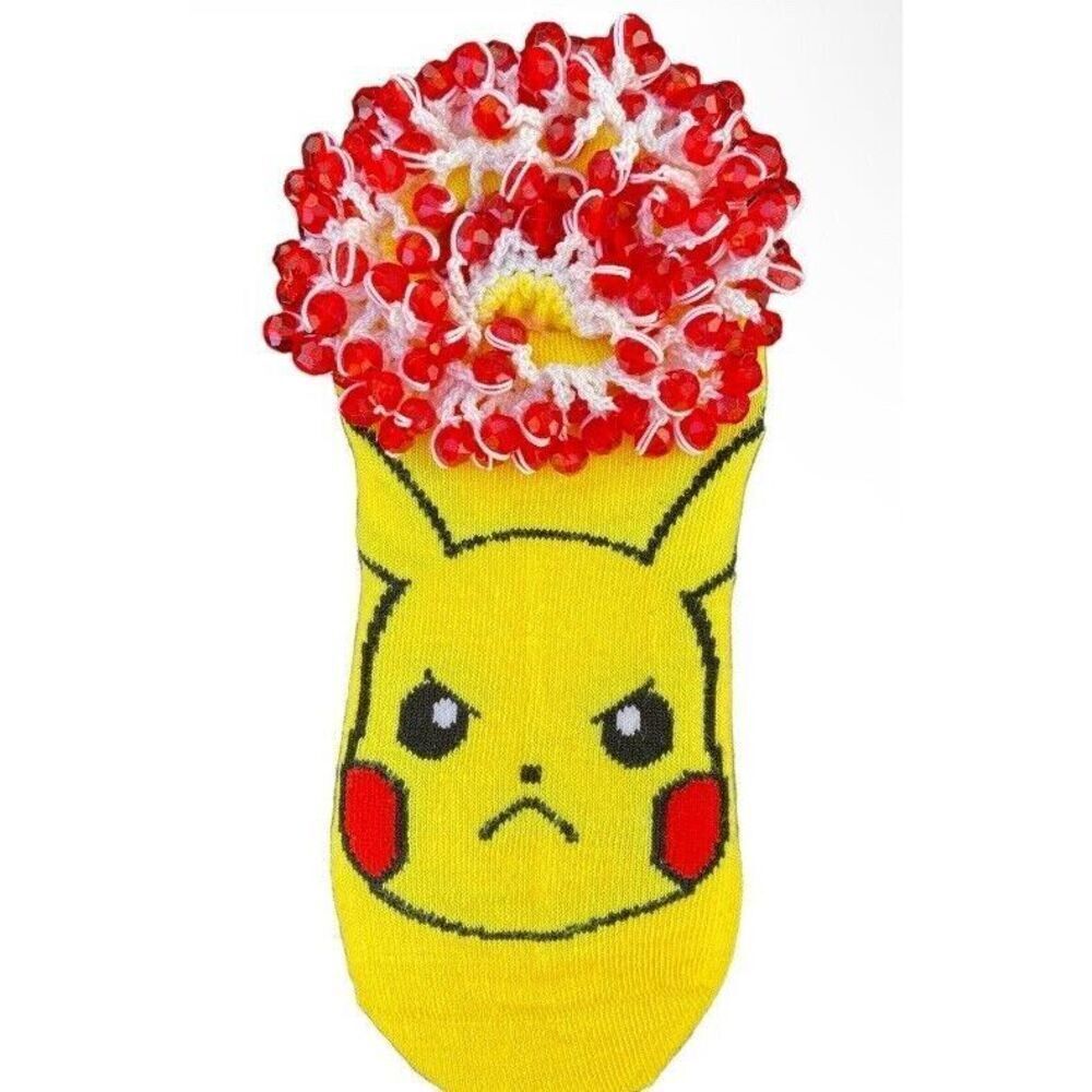 🎀2/$20🎀 Hand Beaded Pikachu Ankle Socks- Shoe Size 3-9 Women’s
